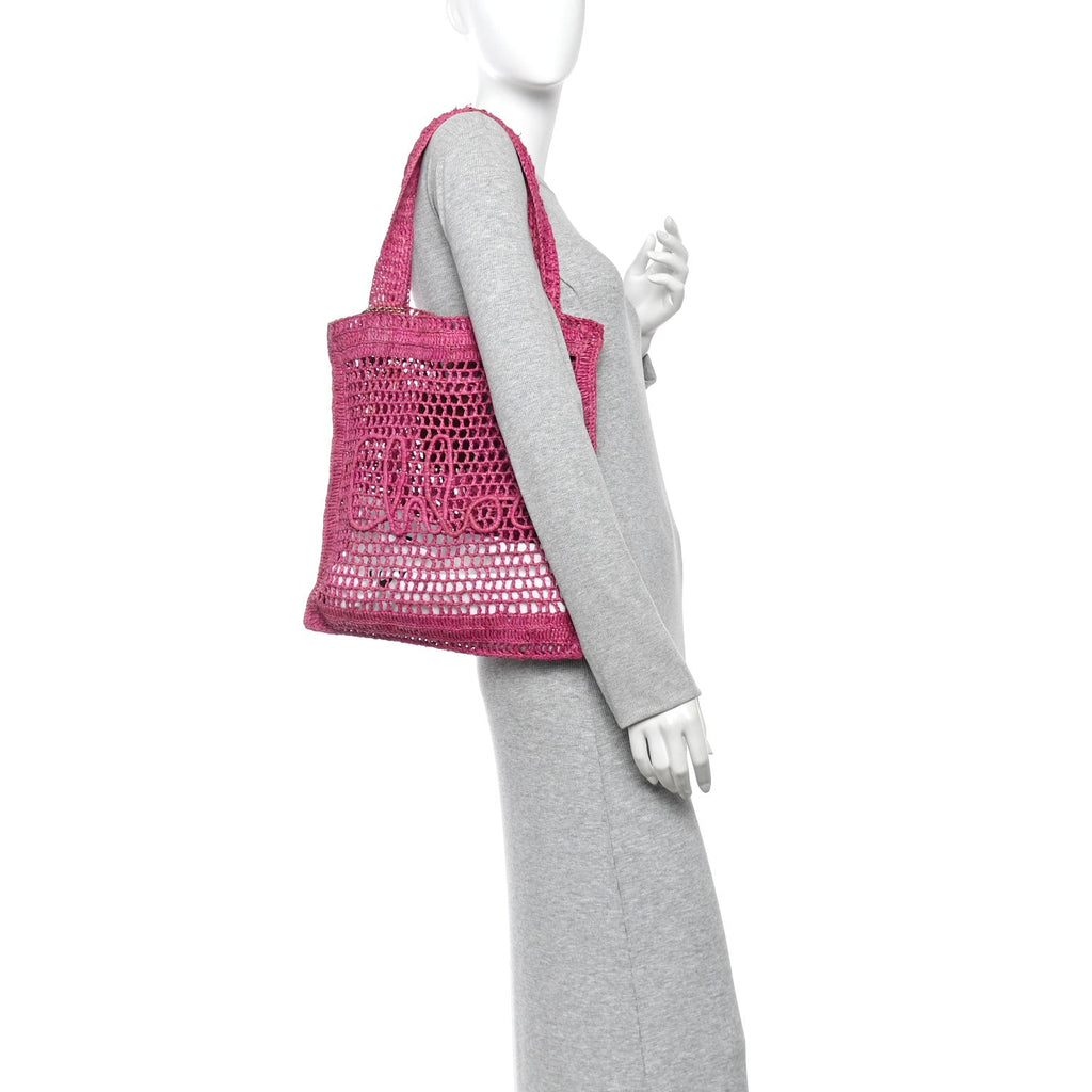 Raffia Summer Banana Tote Fuchsia Rose
