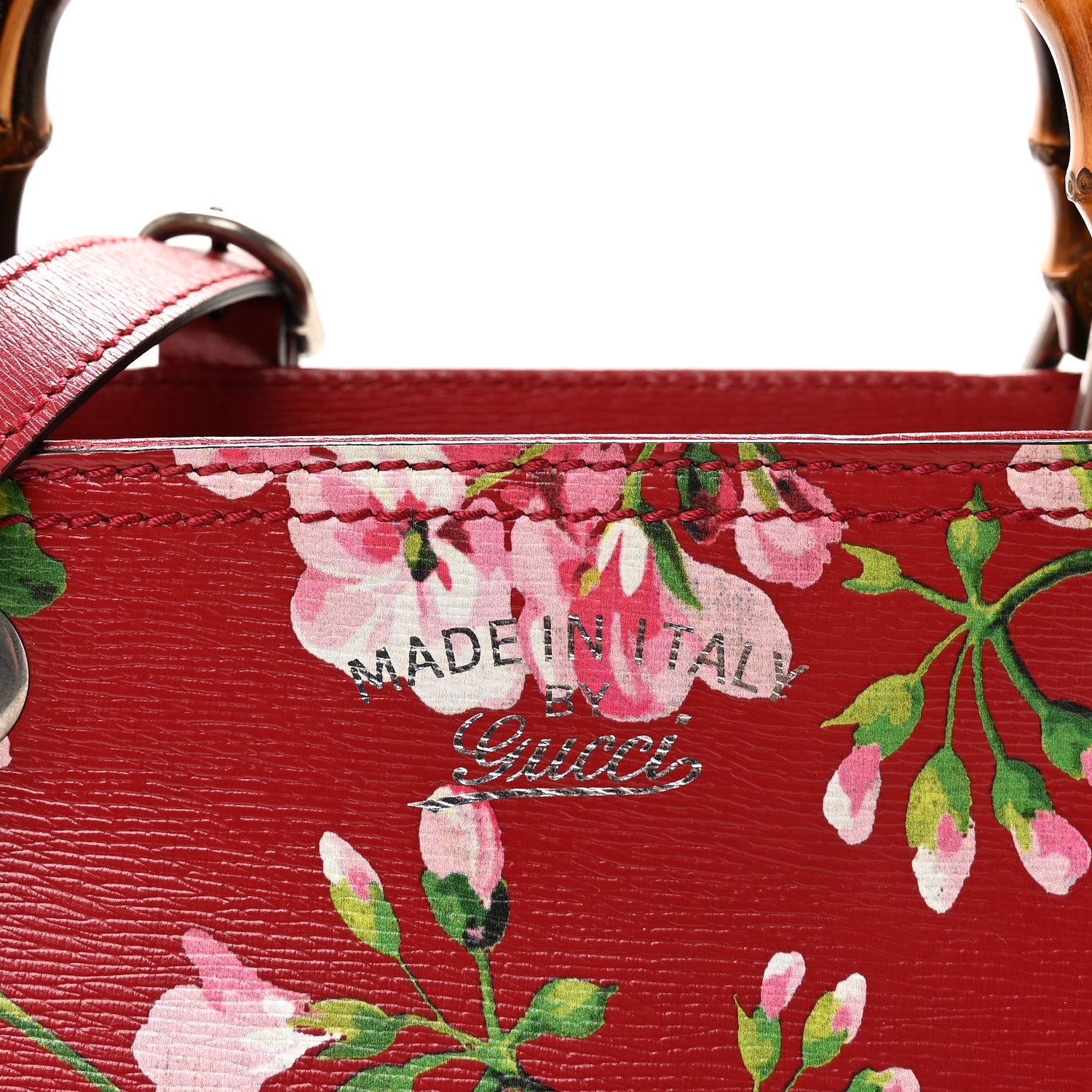 Shangai Calfskin Blooms Print Medium Bamboo Shopper Tote Red Multicolor