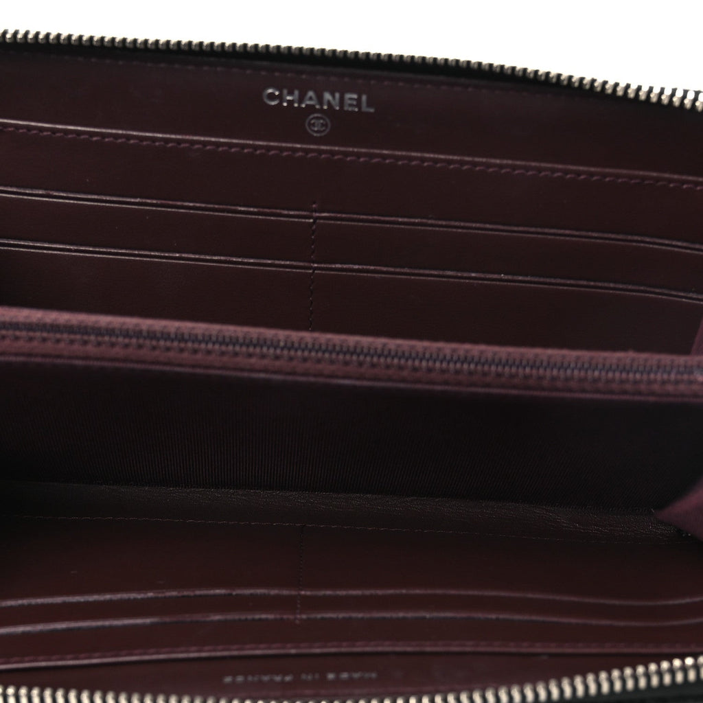 Caviar Quilted Large Gusset Zip Around Wallet Black