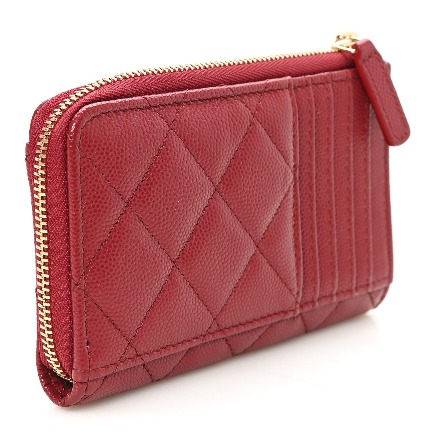 Caviar Quilted Crystal CC Zip Around Card Holder Red