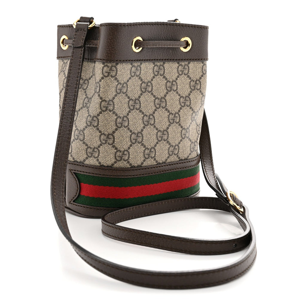 GG Supreme Monogram Web Mini Ophidia Bucket Bag Brown