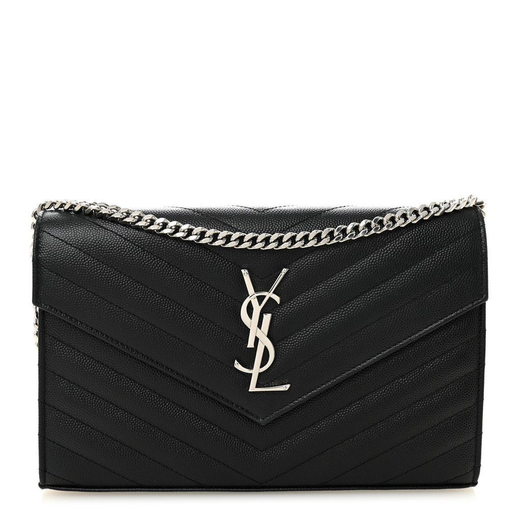 Grain De Poudre Matelasse Chevron Monogram Chain Wallet Black