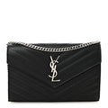 Grain De Poudre Matelasse Chevron Monogram Chain Wallet Black