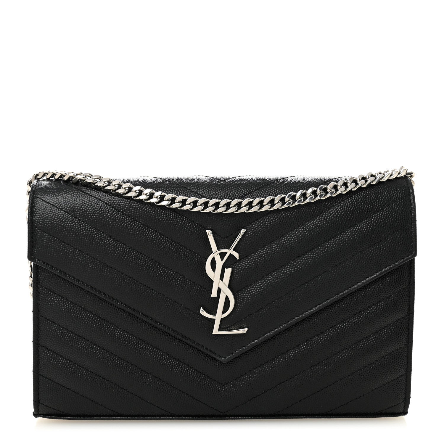 Grain De Poudre Matelasse Chevron Monogram Chain Wallet Black