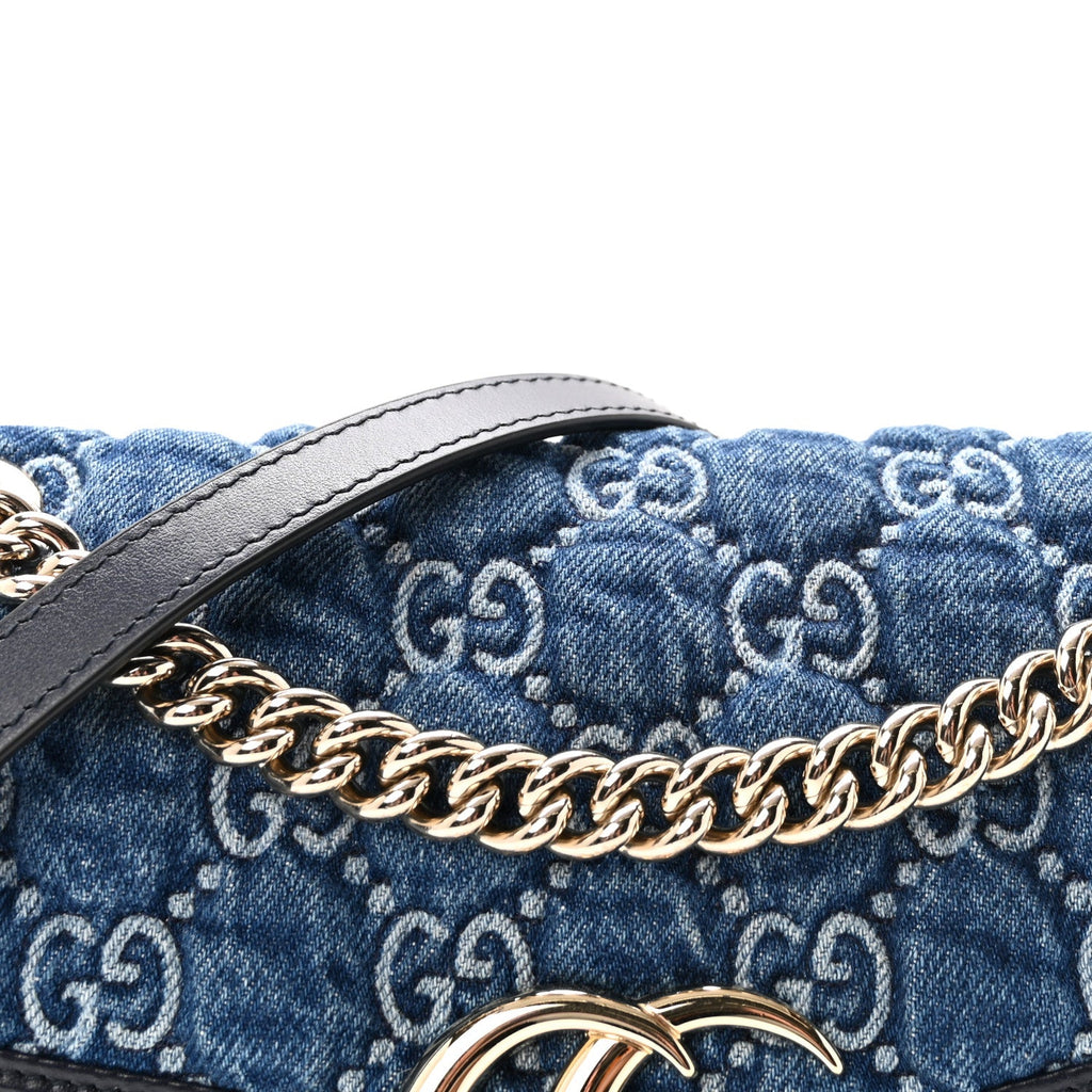 Denim Matelasse Small GG Marmont Shoulder Bag Blue