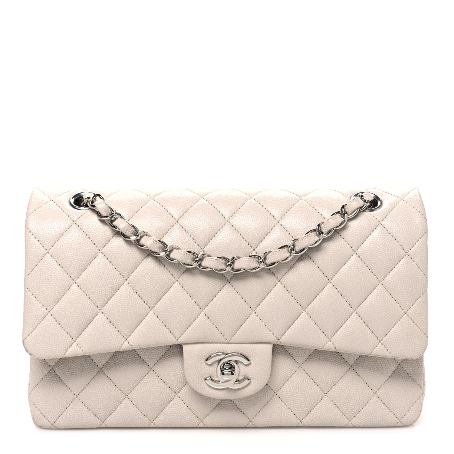 Caviar Quilted Medium Double Flap Ivory