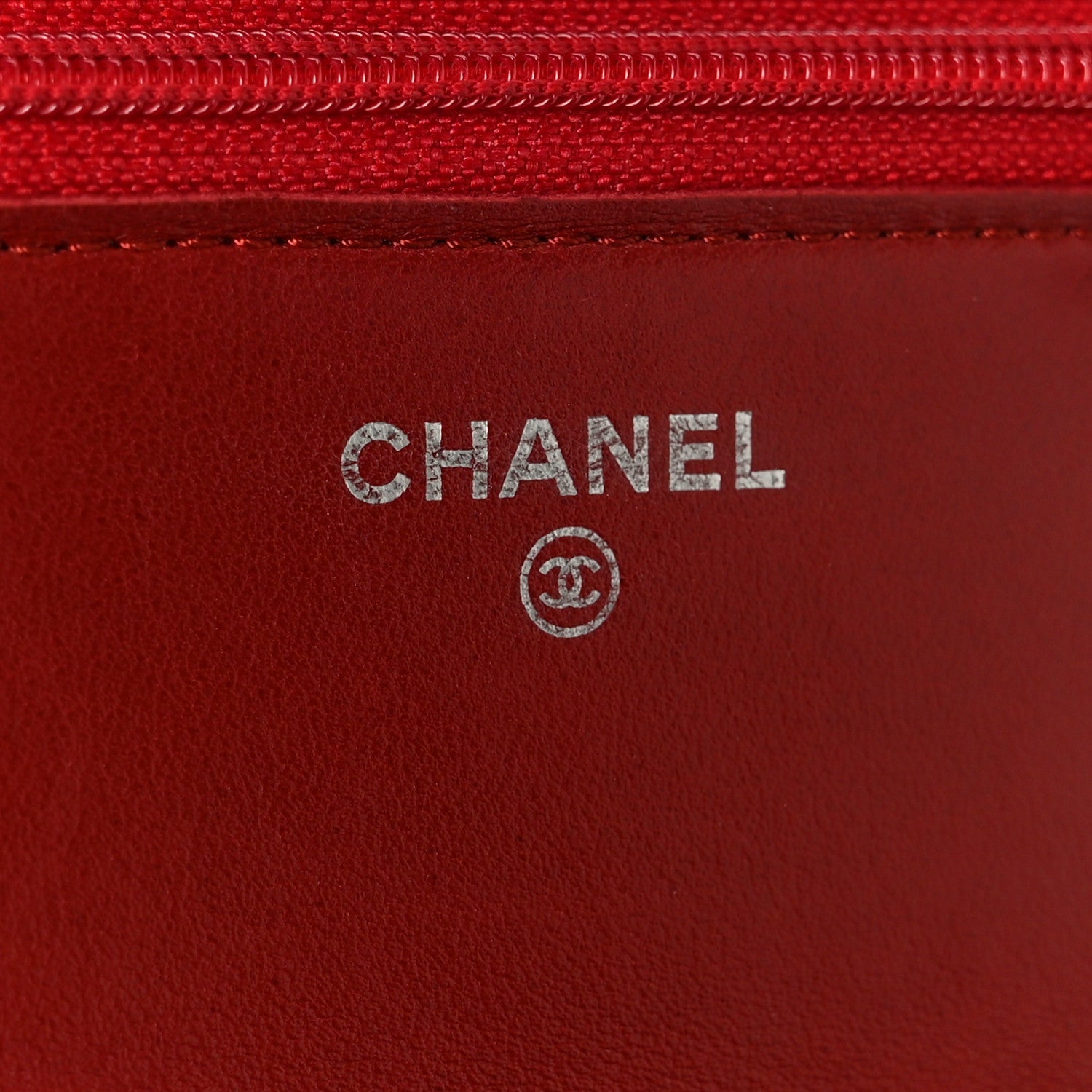 Lambskin Camellia Embossed Wallet on Chain WOC Red