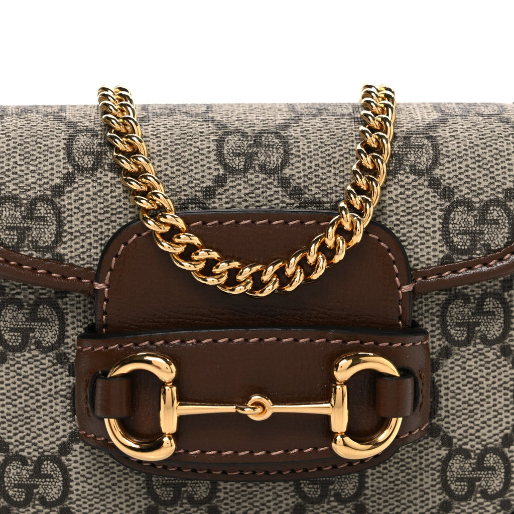 GG Supreme Monogram Azalea Calfskin Web Horsebit 1955 Wallet On Strap Beige Ebony Brown Sugar