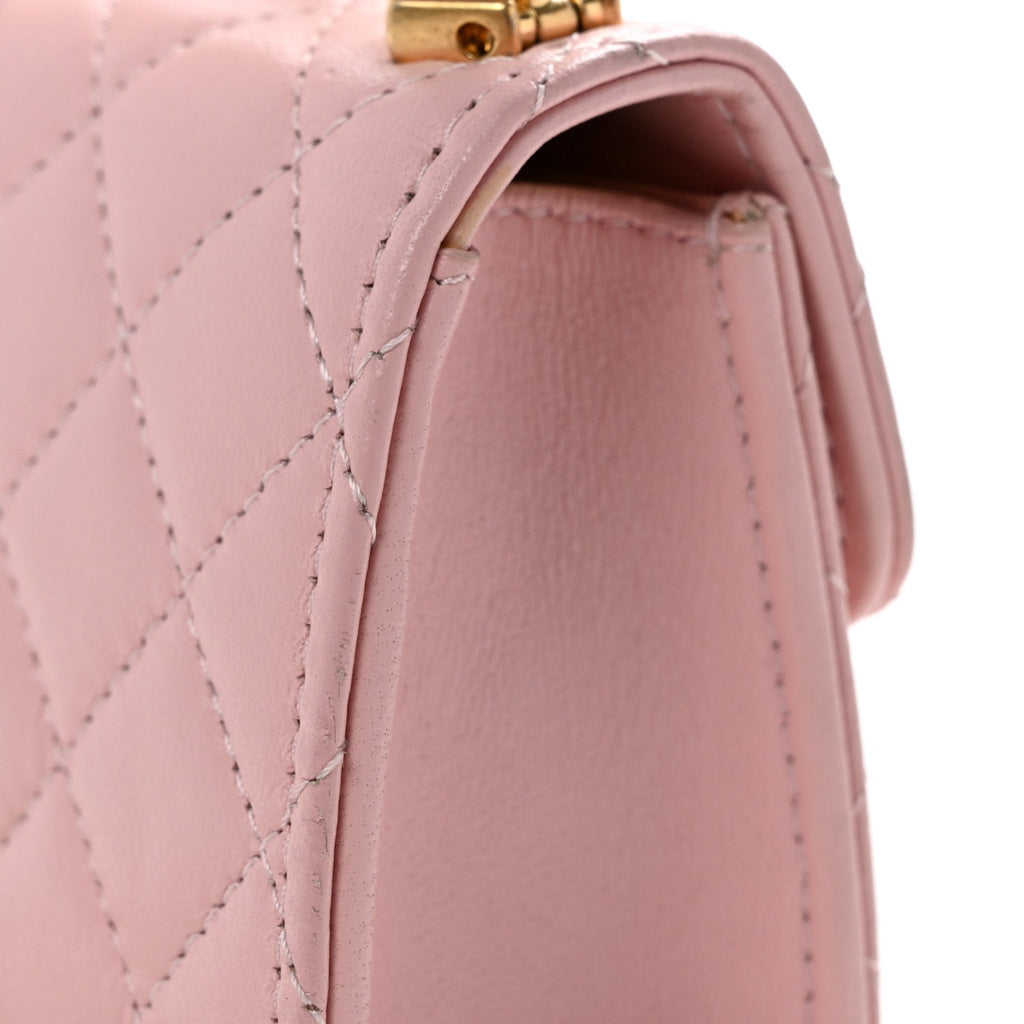 Lambskin Enamel Quilted Mini Top Handle Flap Pink