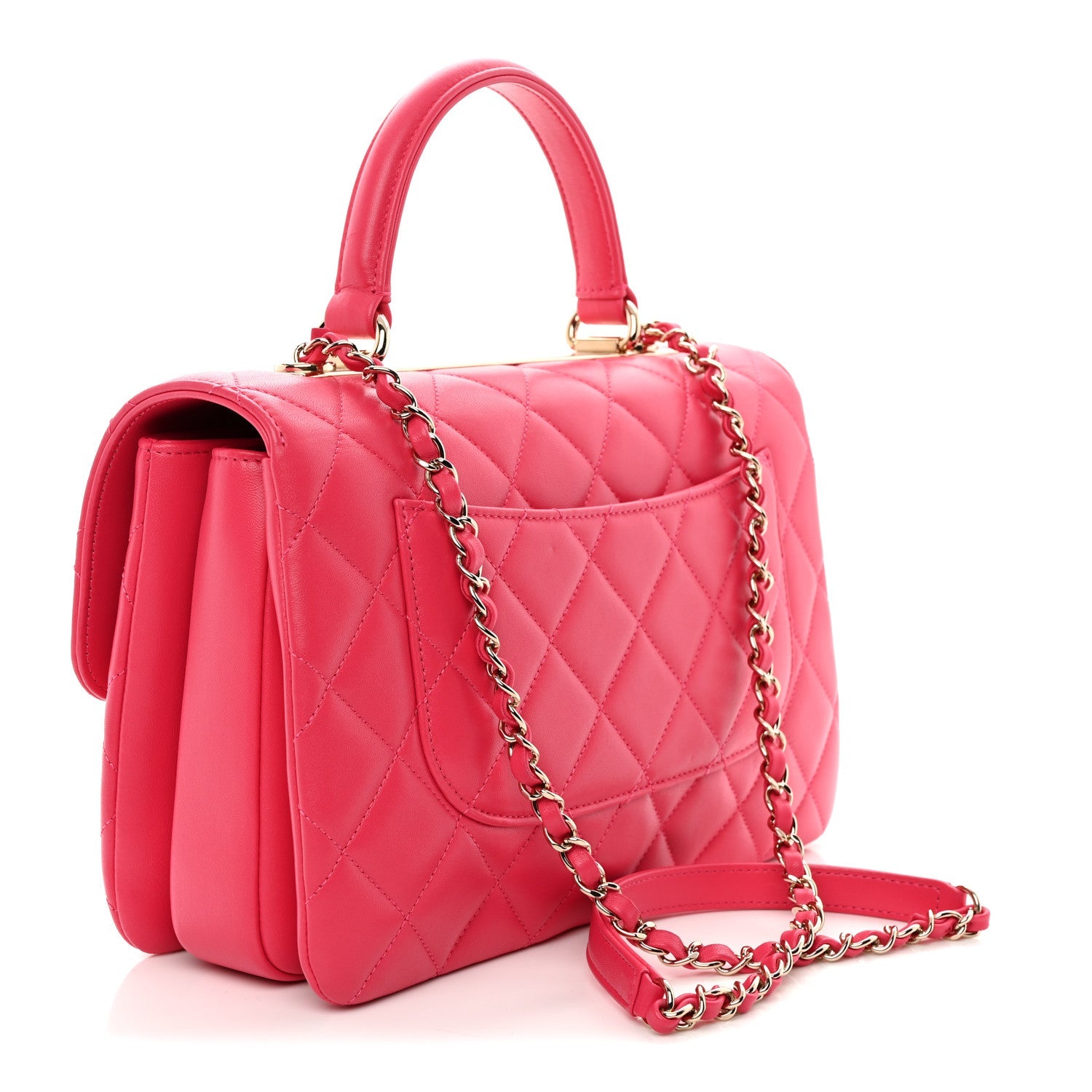 Lambskin Quilted Medium Trendy CC Flap Dual Handle Bag Dark Pink
