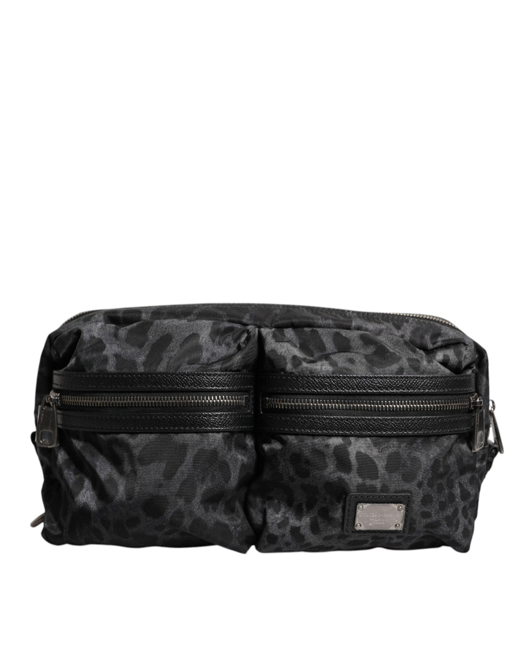 Dolce & Gabbana Black Gray Leopard DG Logo Belt Waist Fanny Pack Men's Bag