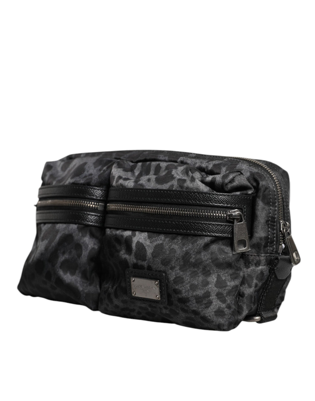 Dolce & Gabbana Black Gray Leopard DG Logo Belt Waist Fanny Pack Men's Bag