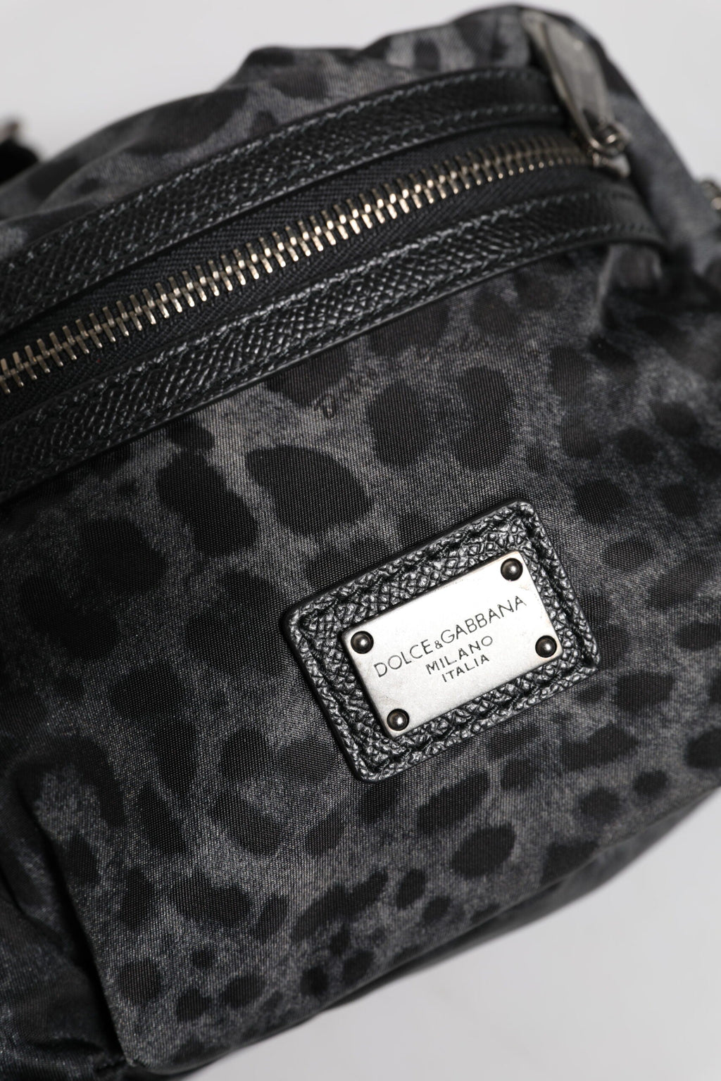 Dolce & Gabbana Black Gray Leopard DG Logo Belt Waist Fanny Pack Men's Bag