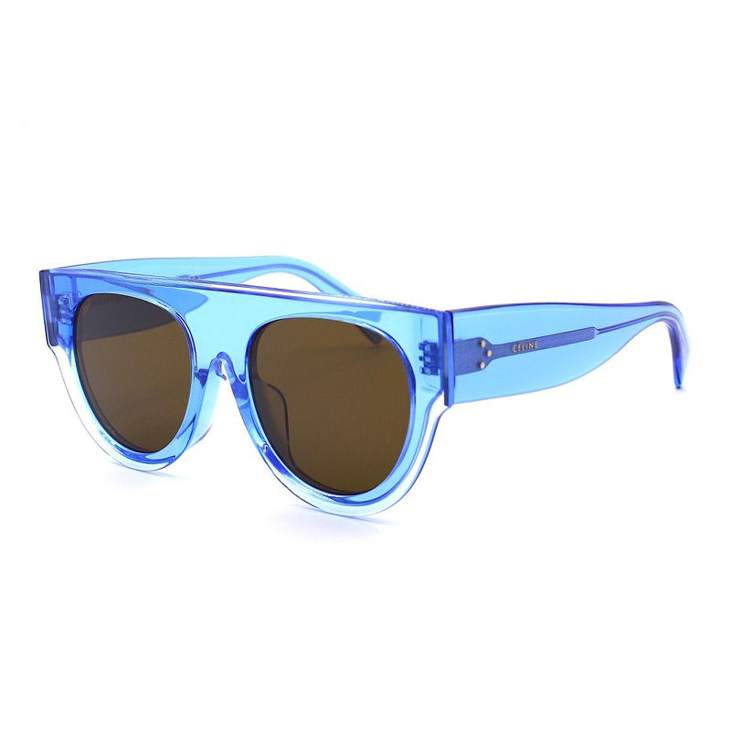 Celine Sunglasses Round Full Rim, Blue Transparent Frame and Brown Lens CL40012F84E
