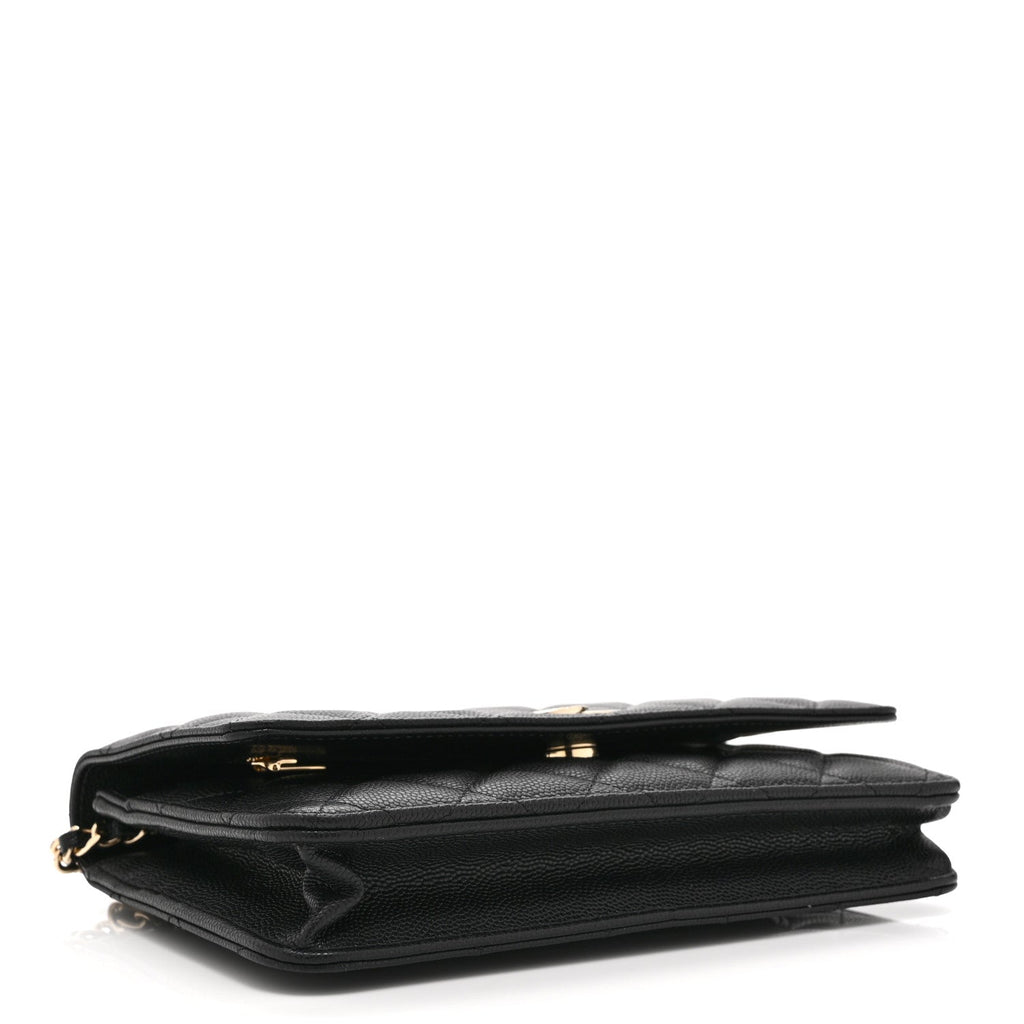Caviar Quilted Crystal CC Wallet On Chain WOC Black