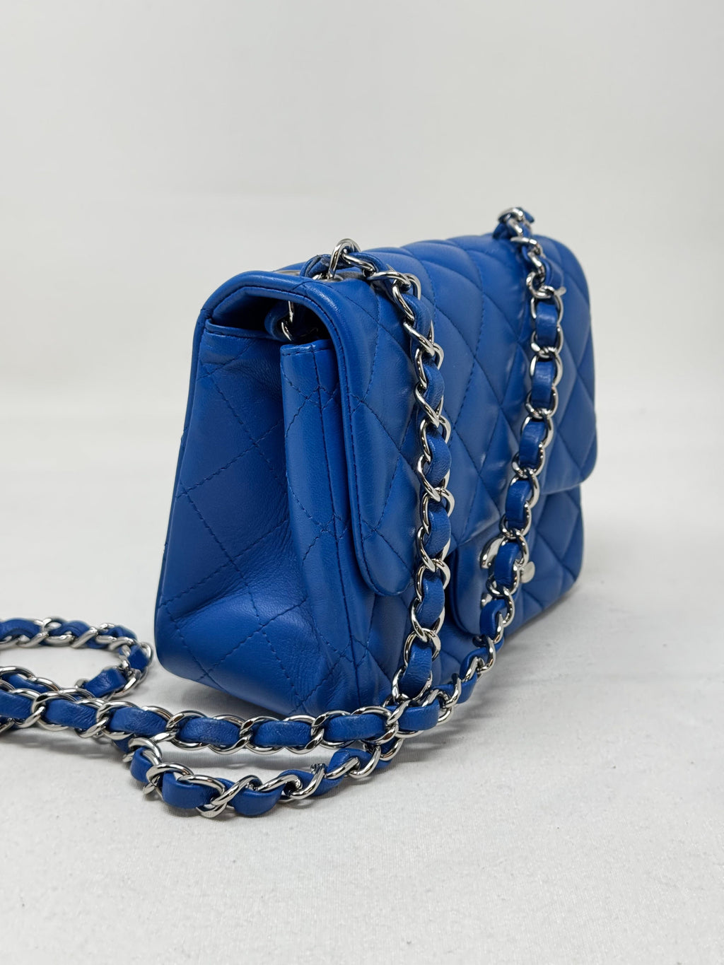 CHANEL Lambskin Quilted Mini Square Flap Blue B21-55