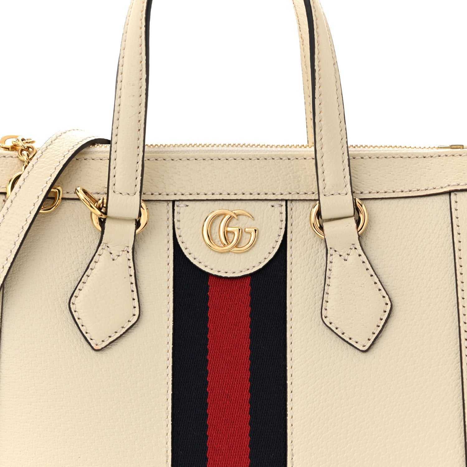 Textured Calfskin Web Small Ophidia Tote Bag Mystic White