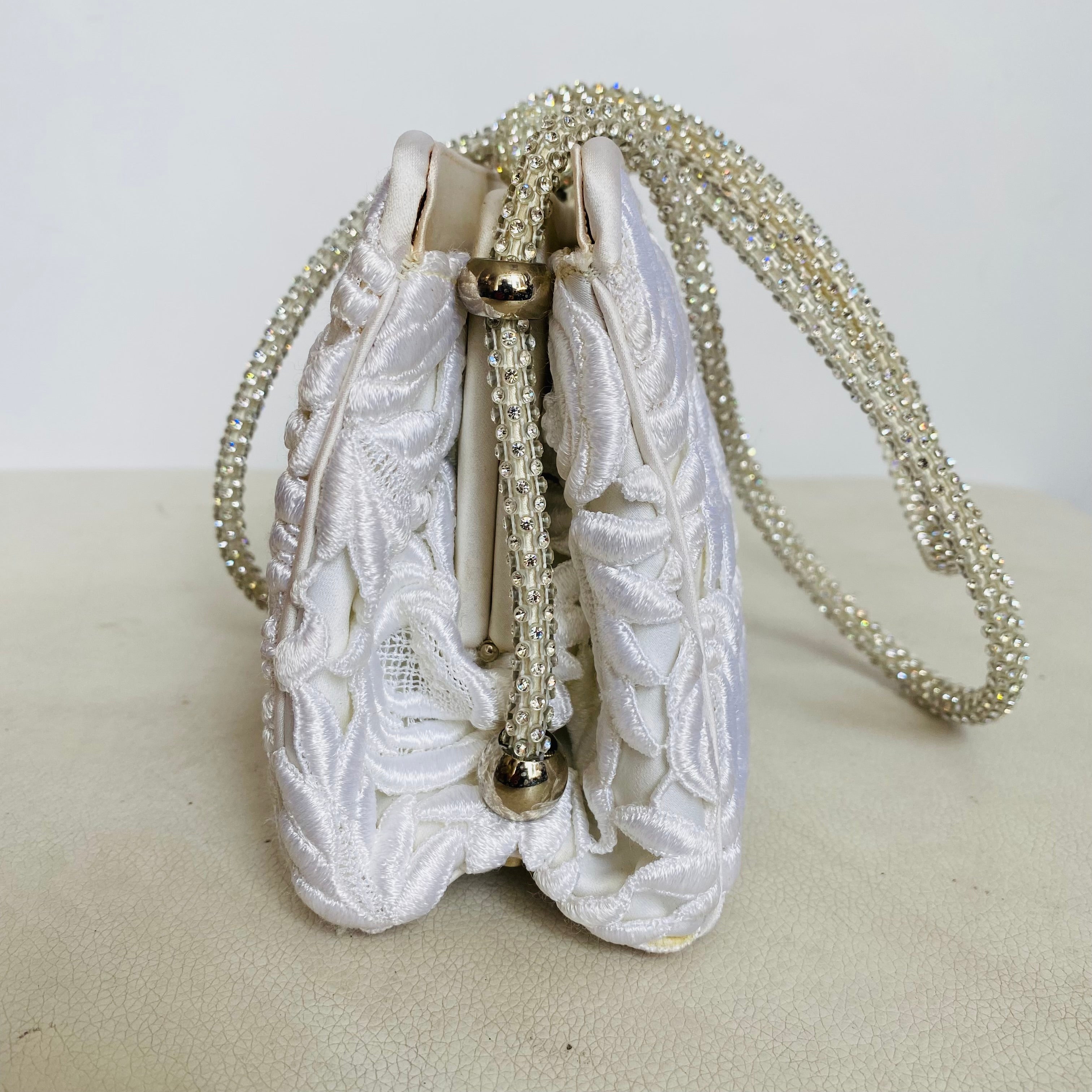 JUDITH LEIBER White/Crystal Shoulder Bag Bridal Handbag