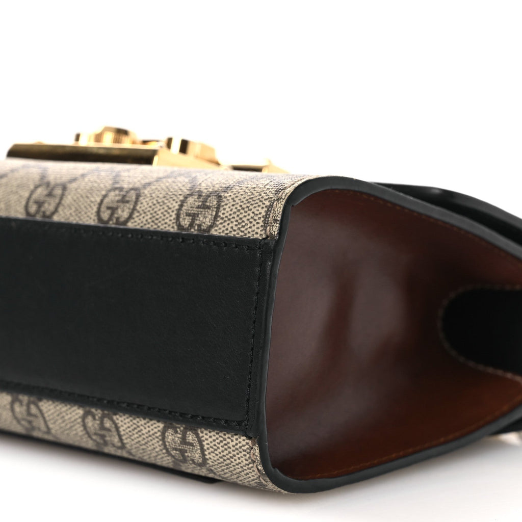 GG Supreme Monogram Calfskin Small Padlock Shoulder Bag Beige Black Cuir