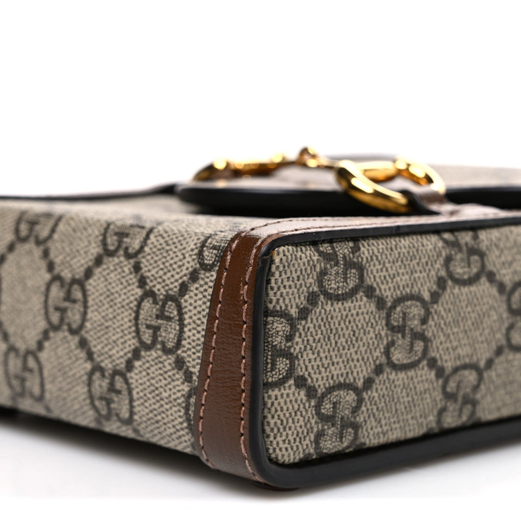 GG Supreme Monogram Mini Horsebit 1955 Crossbody Bag Beige Brown Sugar