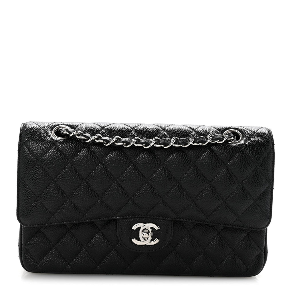 Caviar Quilted Medium Double Flap Black