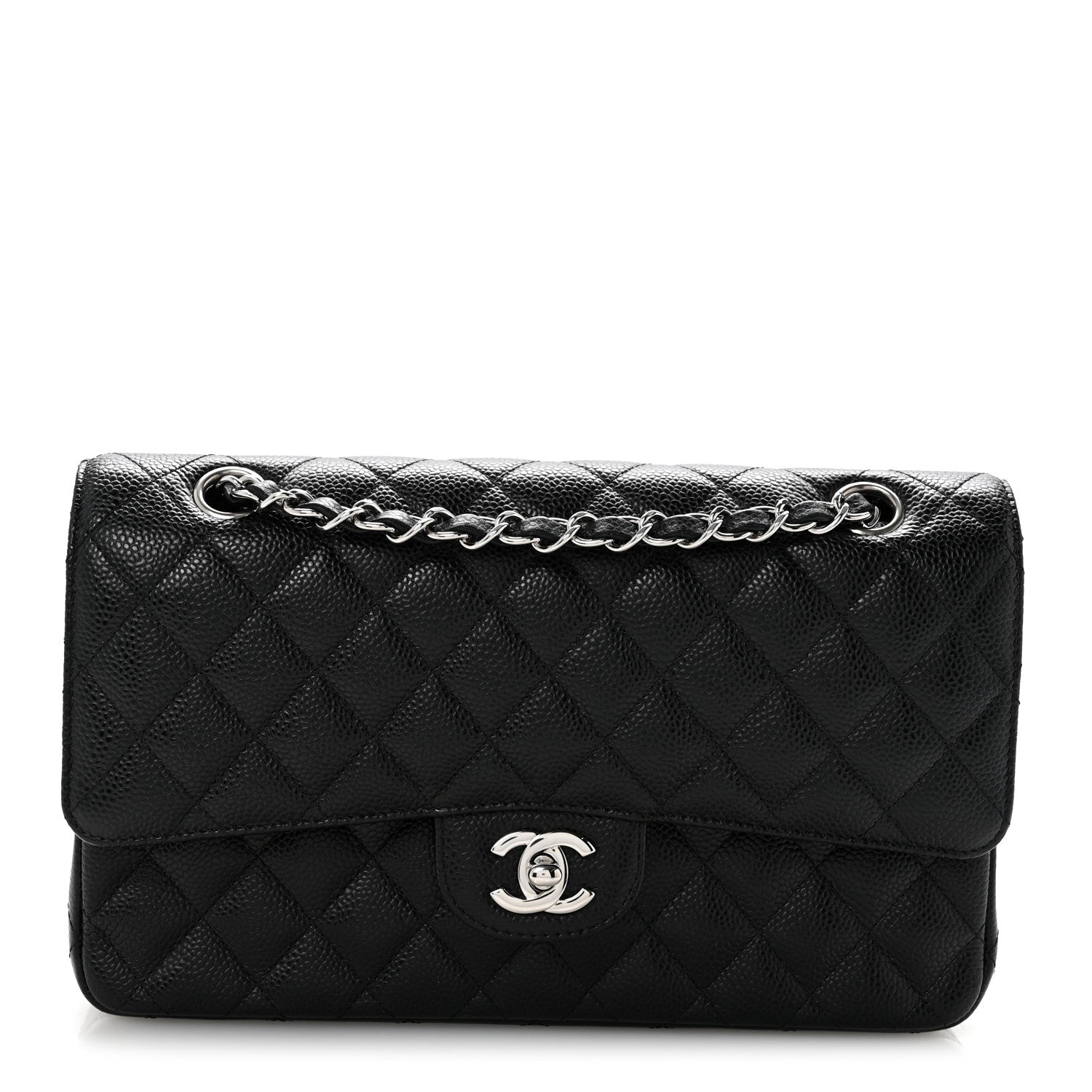 Caviar Quilted Medium Double Flap Black