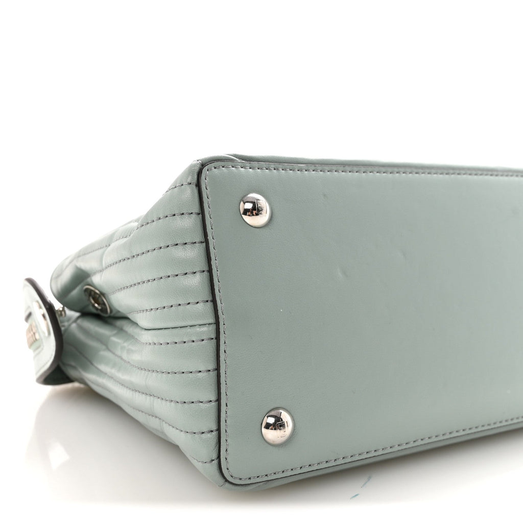 Shiny Nappa Trapuntata Small DotCom Click Top Handle Chain Satchel Light Blue