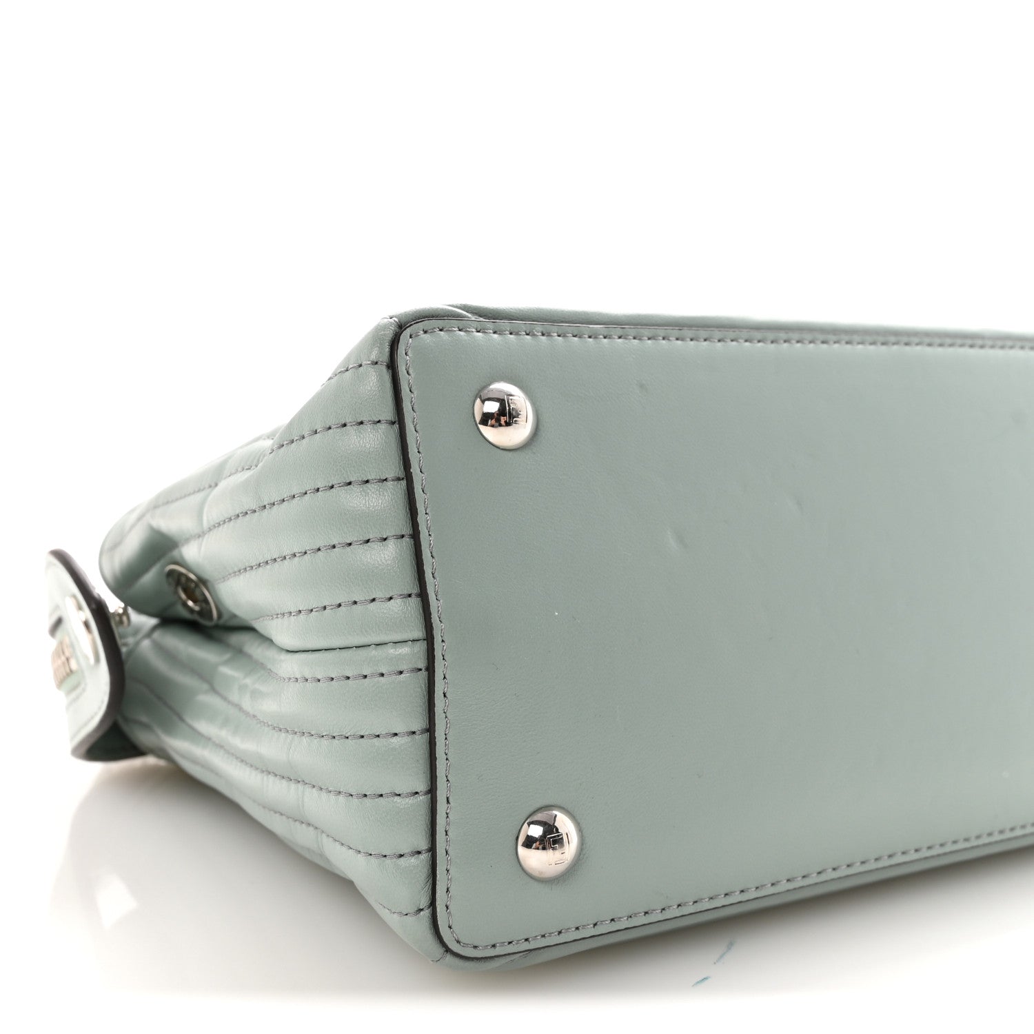 Shiny Nappa Trapuntata Small DotCom Click Top Handle Chain Satchel Light Blue
