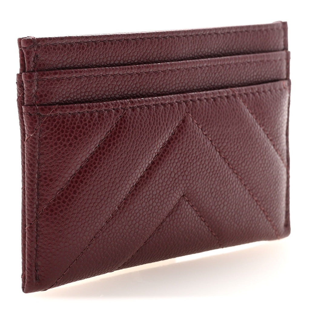 Caviar Chevron Quilted Card Holder Dark Burgundy