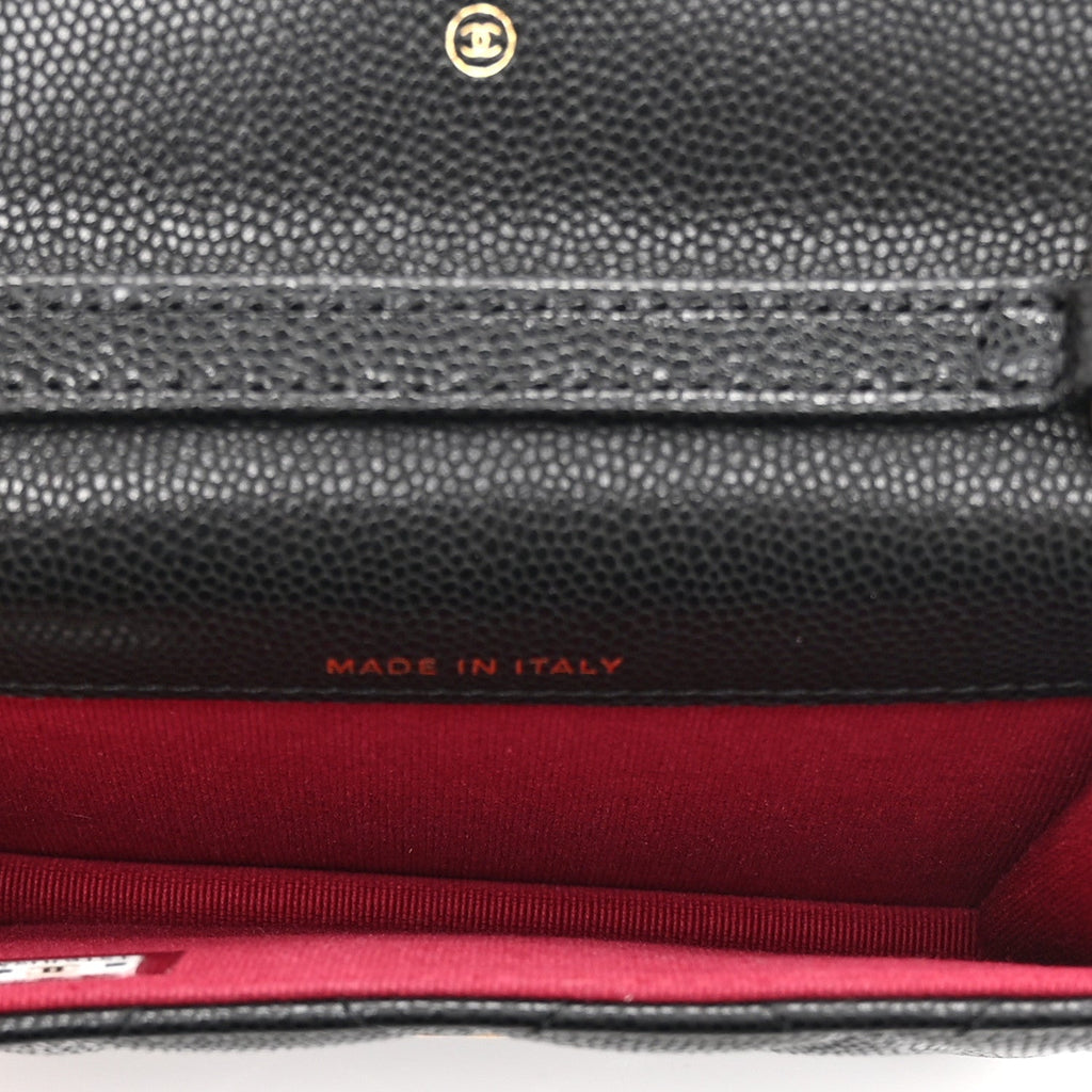 Caviar Quilted Twist Your Buttons Coin Purse With Chain Black