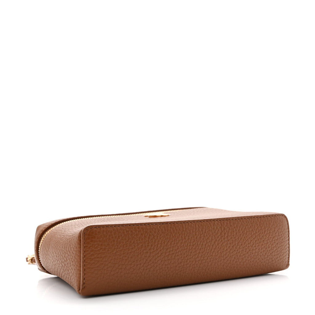 Grained Calfskin Top Handle Slim Vanity Case With Chain Camel Camel