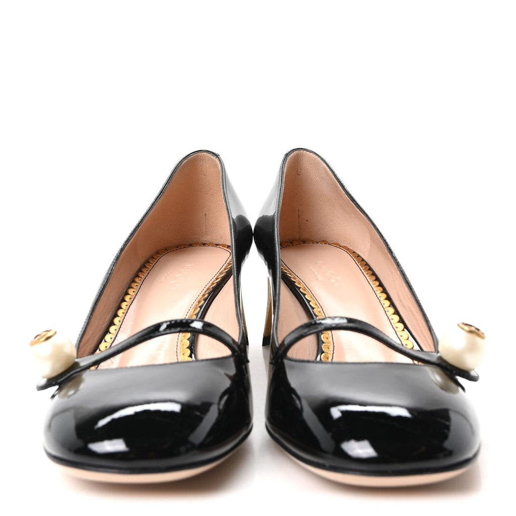Vernice Crystal Pearl Embellished Mary Jane Pumps 35.5 Black
