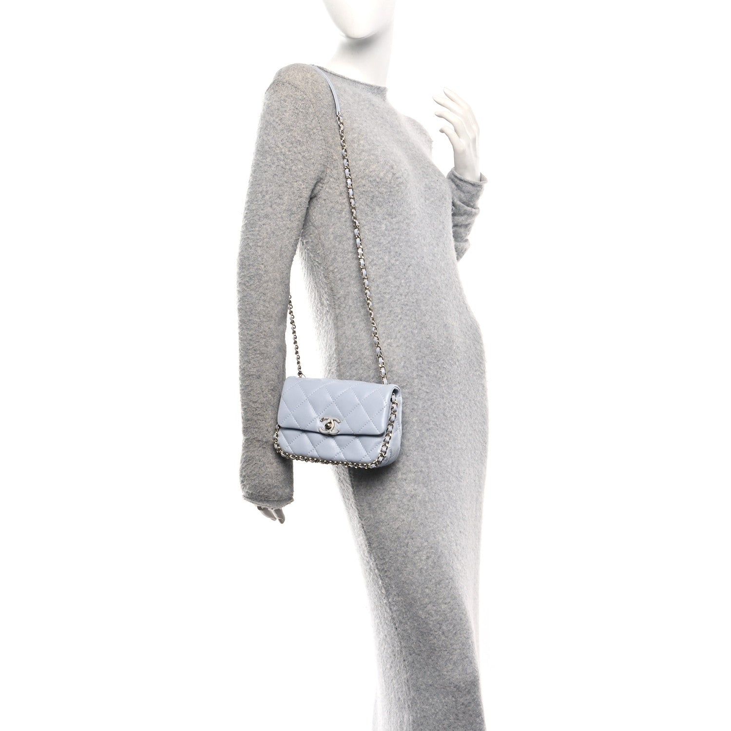 Lambskin Quilted Chain Around Flap Light Grey