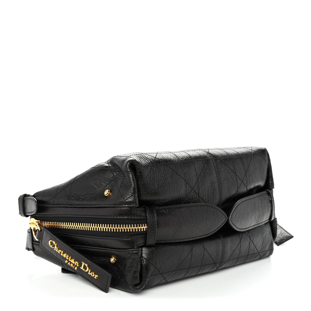 Crinkled Calfskin Macrocannage Small D-Journey Bag Black
