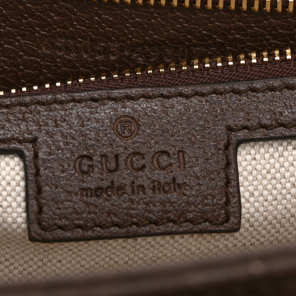 Monogram Jumbo GG Textured Dollar Calfskin Web Small Ophidia Padlock Top Handle Bag Camel Ebony New Acero