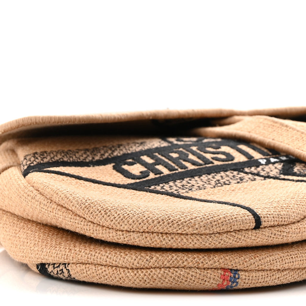 Canvas Jute Embroidered Saddle Bag Black Beige