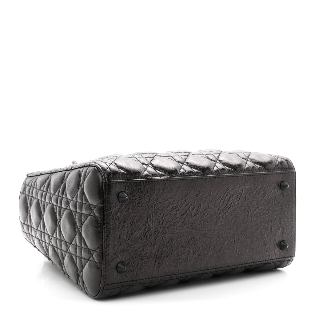 Crinkled Calfskin Cannage Medium Lady Dior Black