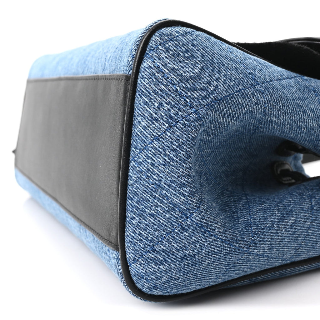 Calfskin Denim Quilted Urban Essentials Small Shopping Bag  Black Blue