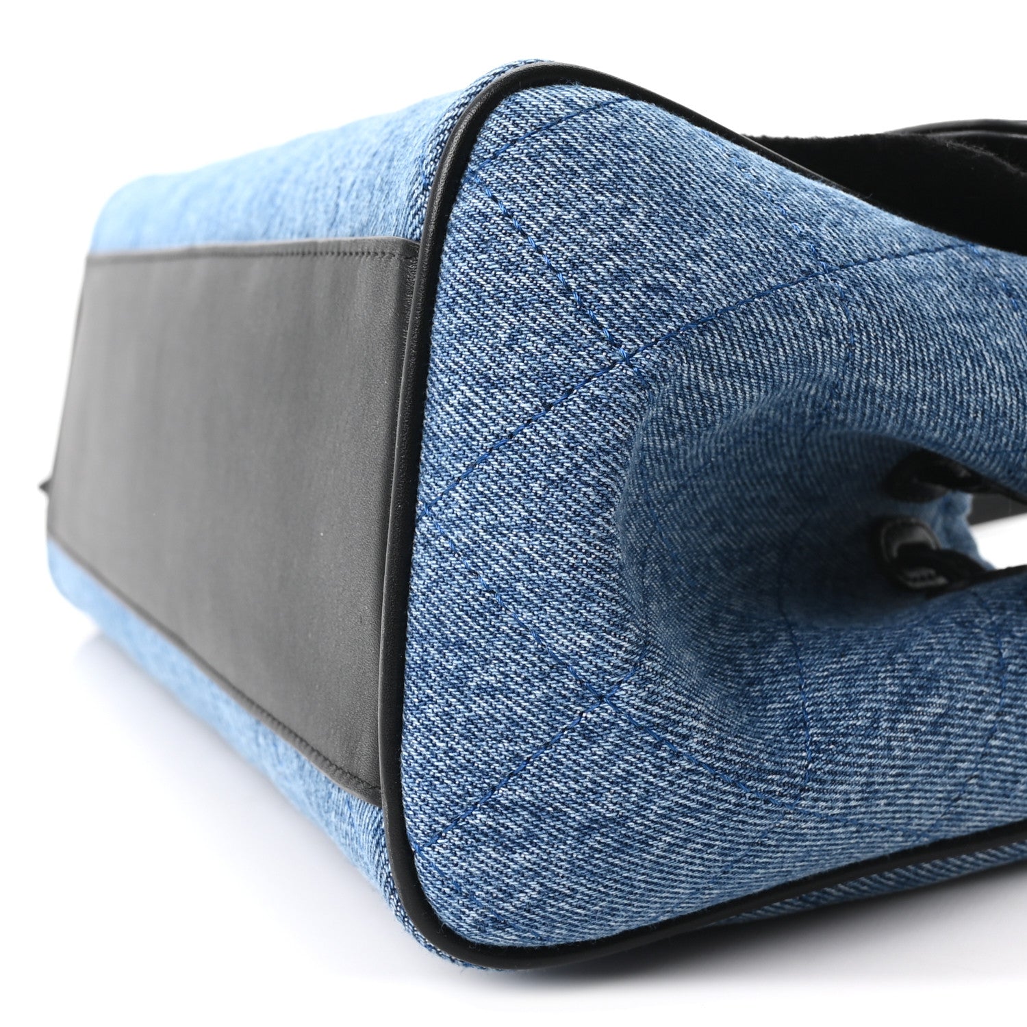 Calfskin Denim Quilted Urban Essentials Small Shopping Bag  Black Blue