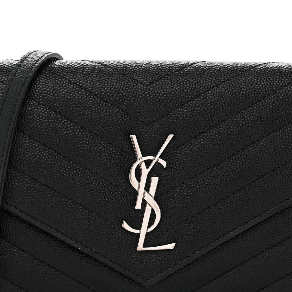 Grain De Poudre Matelasse Chevron Monogram Envelope Chain Wallet Black