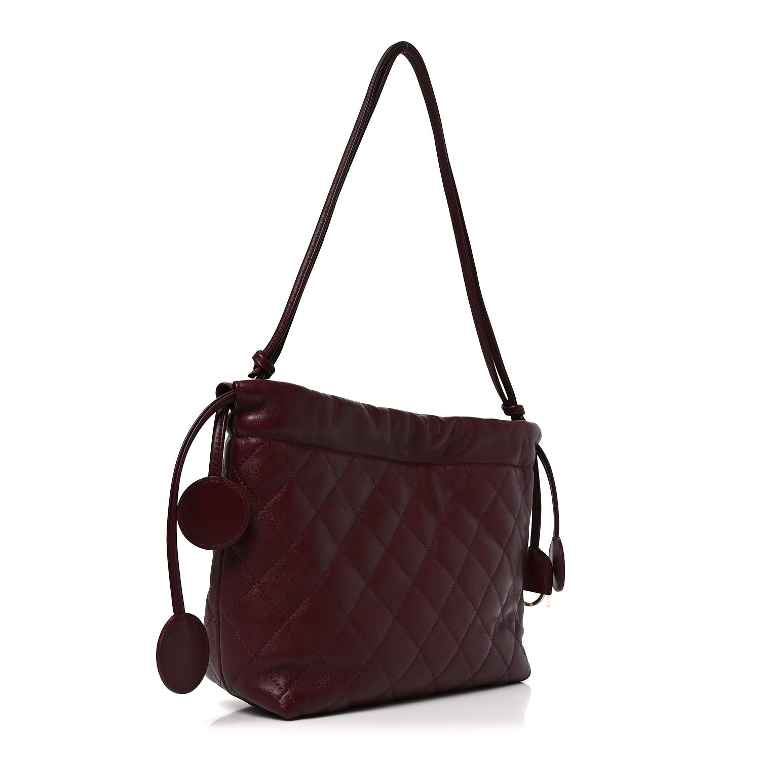 Lambskin Quilted Drawstring Clutch With Strap Dark Burgundy