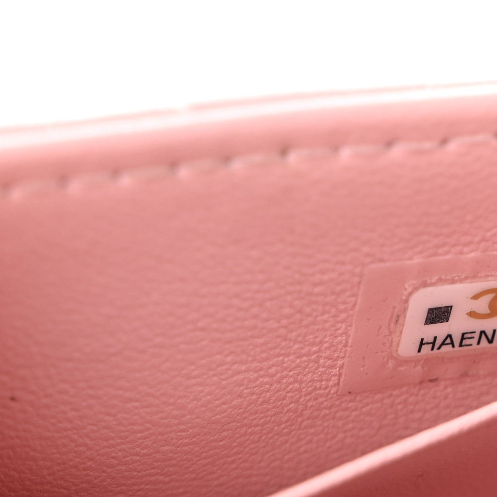 Lambskin Enamel Quilted Mini Top Handle Flap Pink