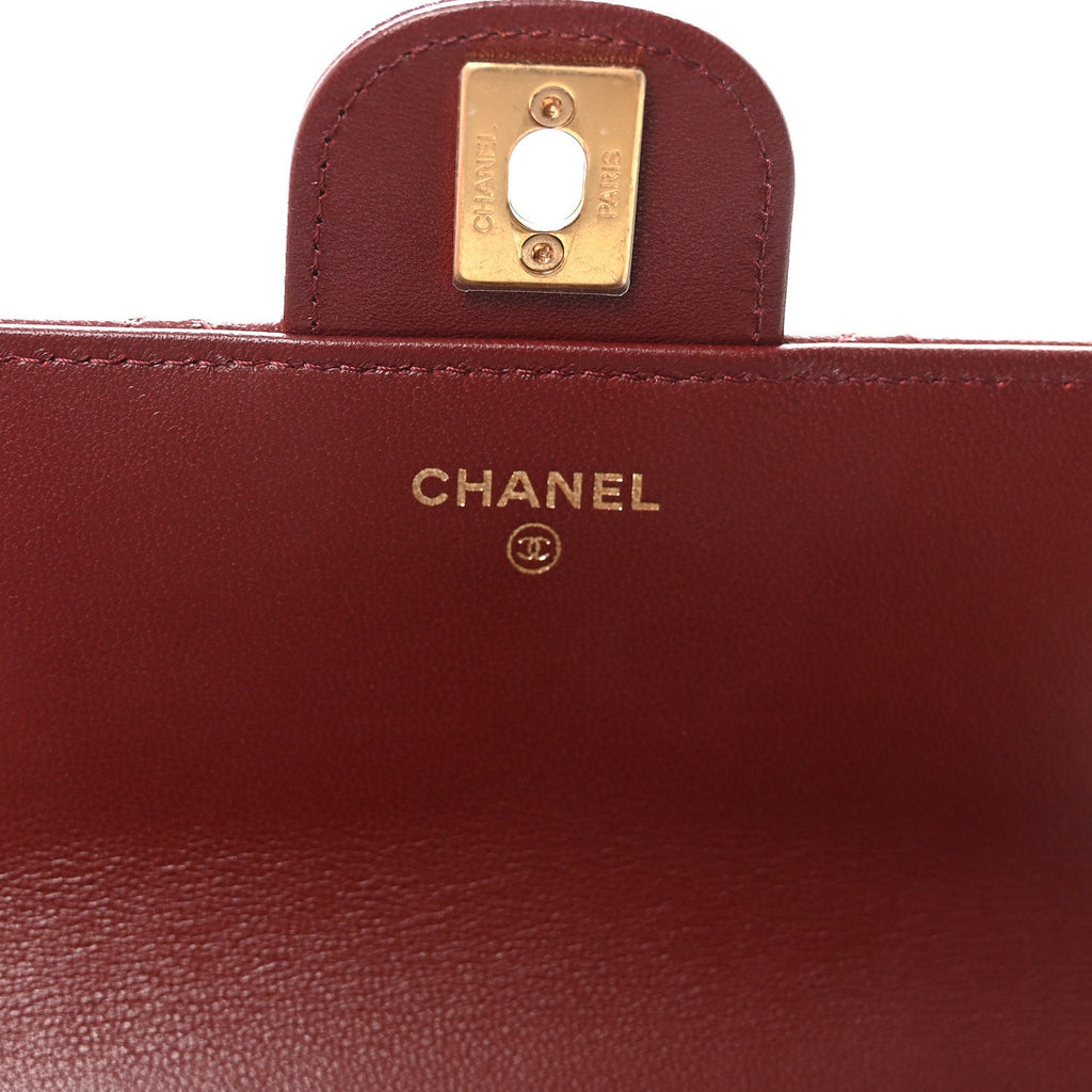 Lambskin Quilted Top Handle Clutch With Chain Burgundy
