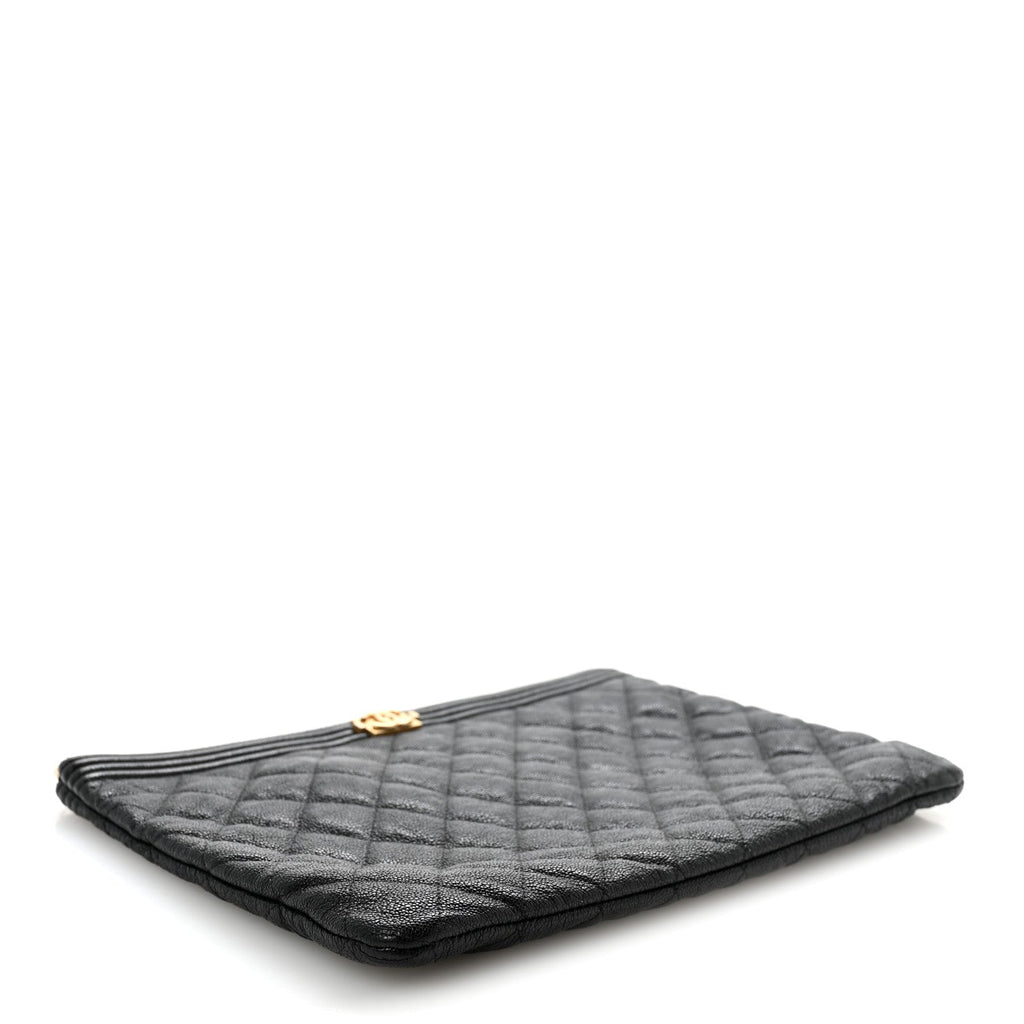 Caviar Quilted Medium Boy Cosmetic Case Black