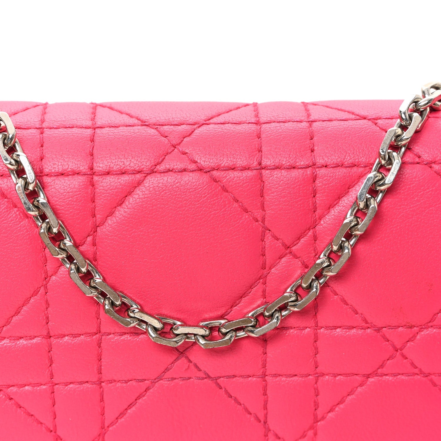 Lambskin Cannage Lady Dior Rendezvous Wallet On Chain Fuchsia