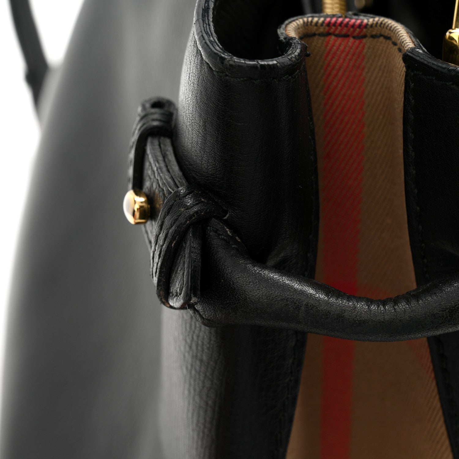 Grainy Calfskin House Check Medium Banner Tote Black