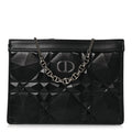 Calfskin Macrocannage Diamond Caro Zipped Pouch With Chain Black