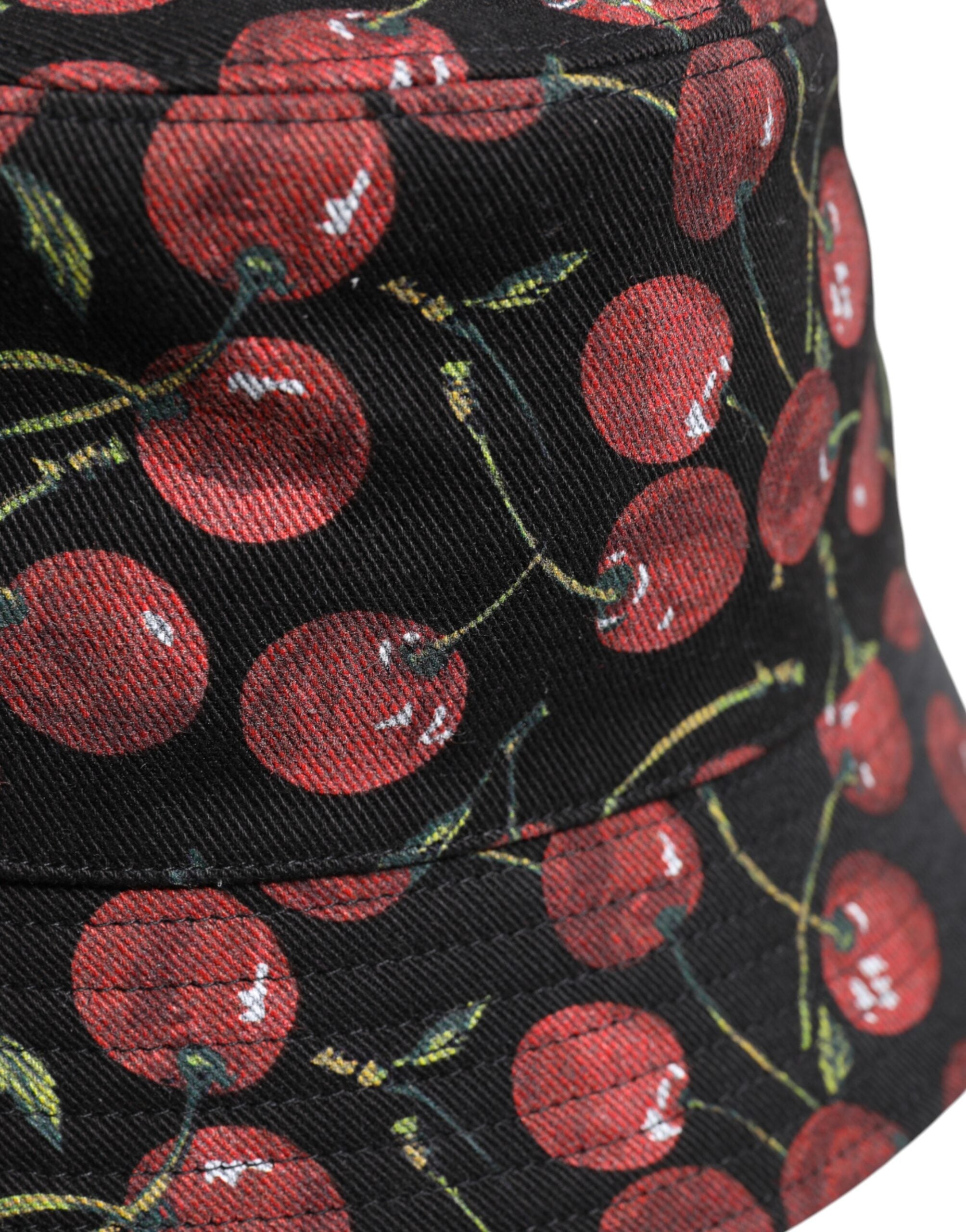 Dolce & Gabbana Black Cotton Printed Wide Brim Bucket Men's Hat
