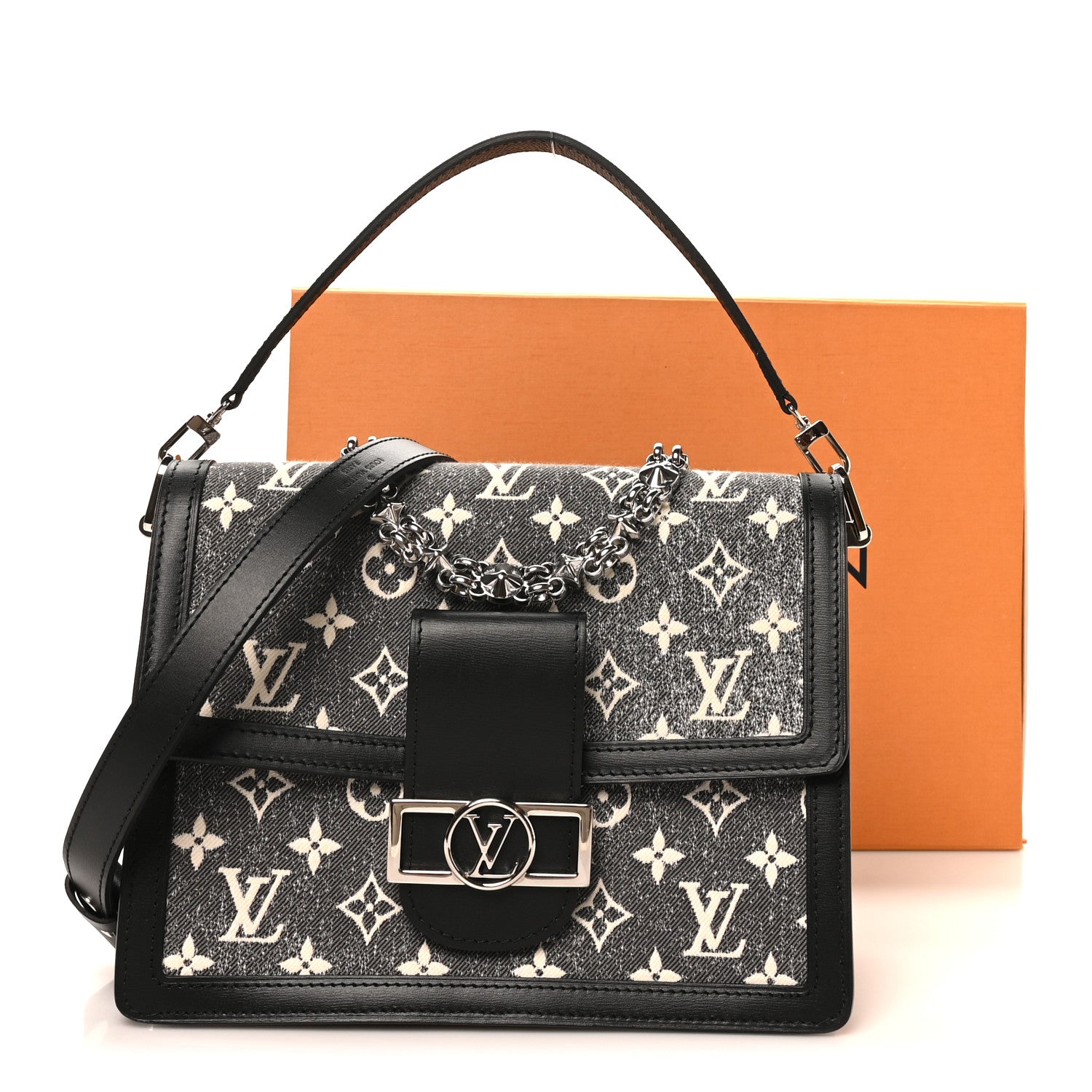 Denim Monogram Jacquard Dauphine MM Black
