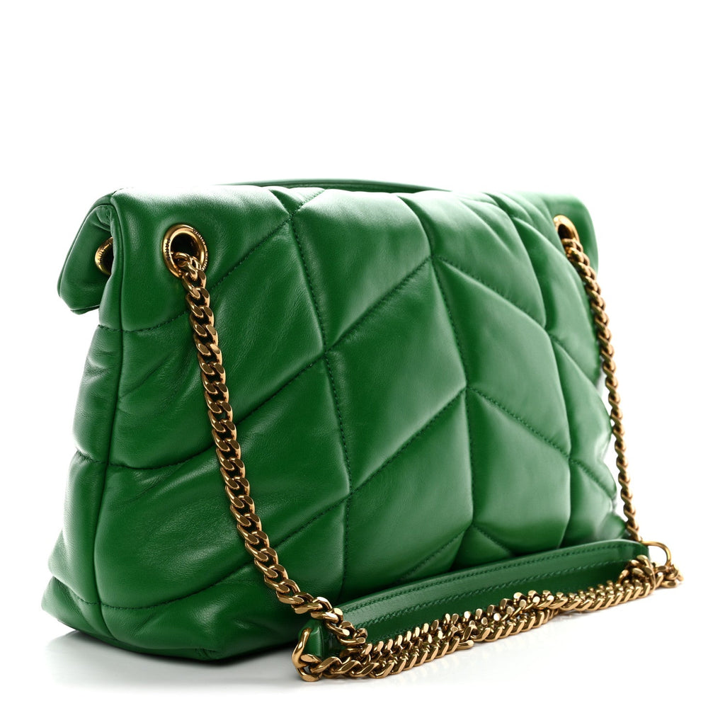 Lambskin Quilted Medium Loulou Puffer Monogram Chain Satchel New Vert Praire